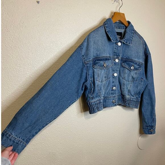 Alivia Ford Y2K Street Cotton Cropped Elastic Waist Button Up Denim Jacket Med - Picture 10 of 11